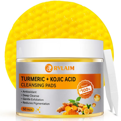 Rvlaim Turmeric Kojic Acid Cleansing Pads – 50 Count for Pore Refinement & Gentle Exfoliation