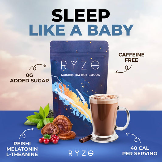 RYZE SUPERFOODS Mushroom Hot Cocoa with Melatonin Sleep Support – Keto Cocoa Powder, 20 Servings