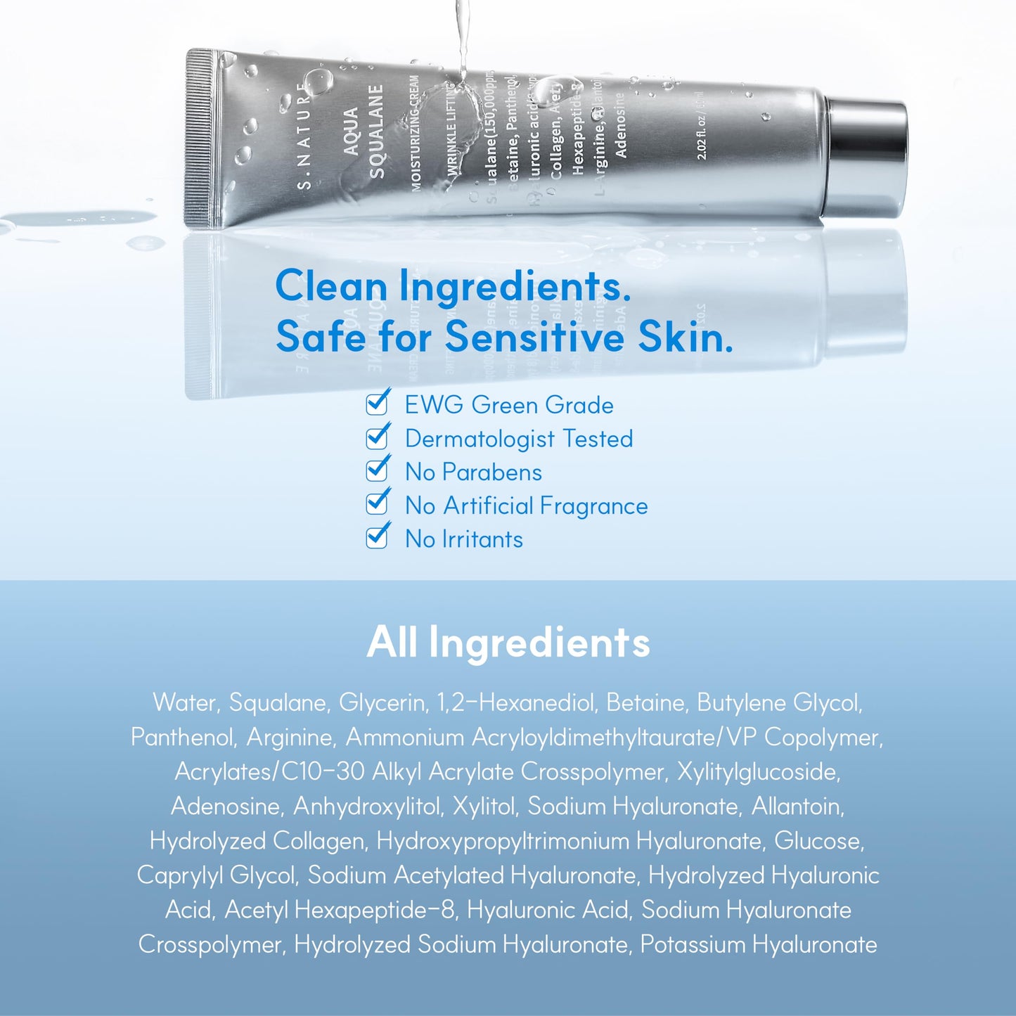 S.NATURE AQUA SQUALANE MOISTURIZING CREAM | Hydrating Face Moisturizer for Dry & Sensitive Skin, 150,000 ppm Squalane, Pore Care (80 ml)