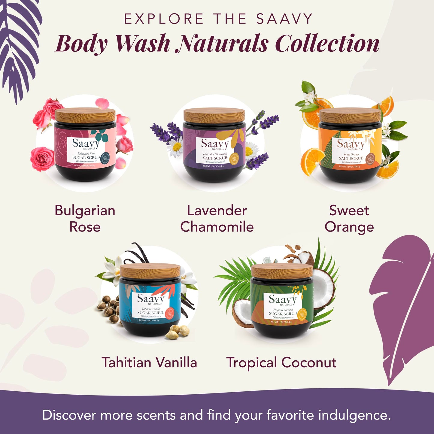 Saavy Naturals Body Scrub – Lavender Chamomile Salt Exfoliant with Vitamin E (12 oz) | Gentle for Sensitive Skin | Made in USA