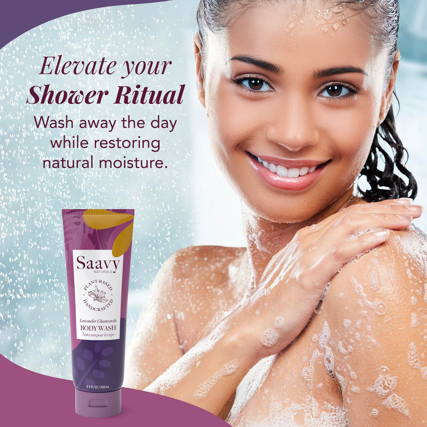 Saavy Naturals Moisturizing Body Wash for Sensitive Skin – Plant-Based, Lavender Chamomile, 2x8.5 oz
