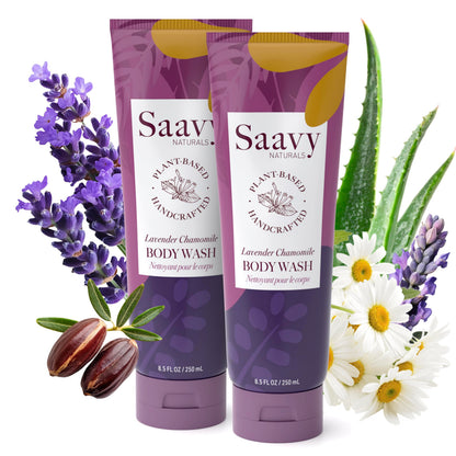 Saavy Naturals Moisturizing Body Wash for Sensitive Skin – Plant-Based, Lavender Chamomile, 2x8.5 oz