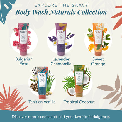 Saavy Naturals Moisturizing Body Wash for Sensitive Skin – Tahitian Vanilla, Coconut Oil & Aloe – 8.5 fl oz – Paraben-Free