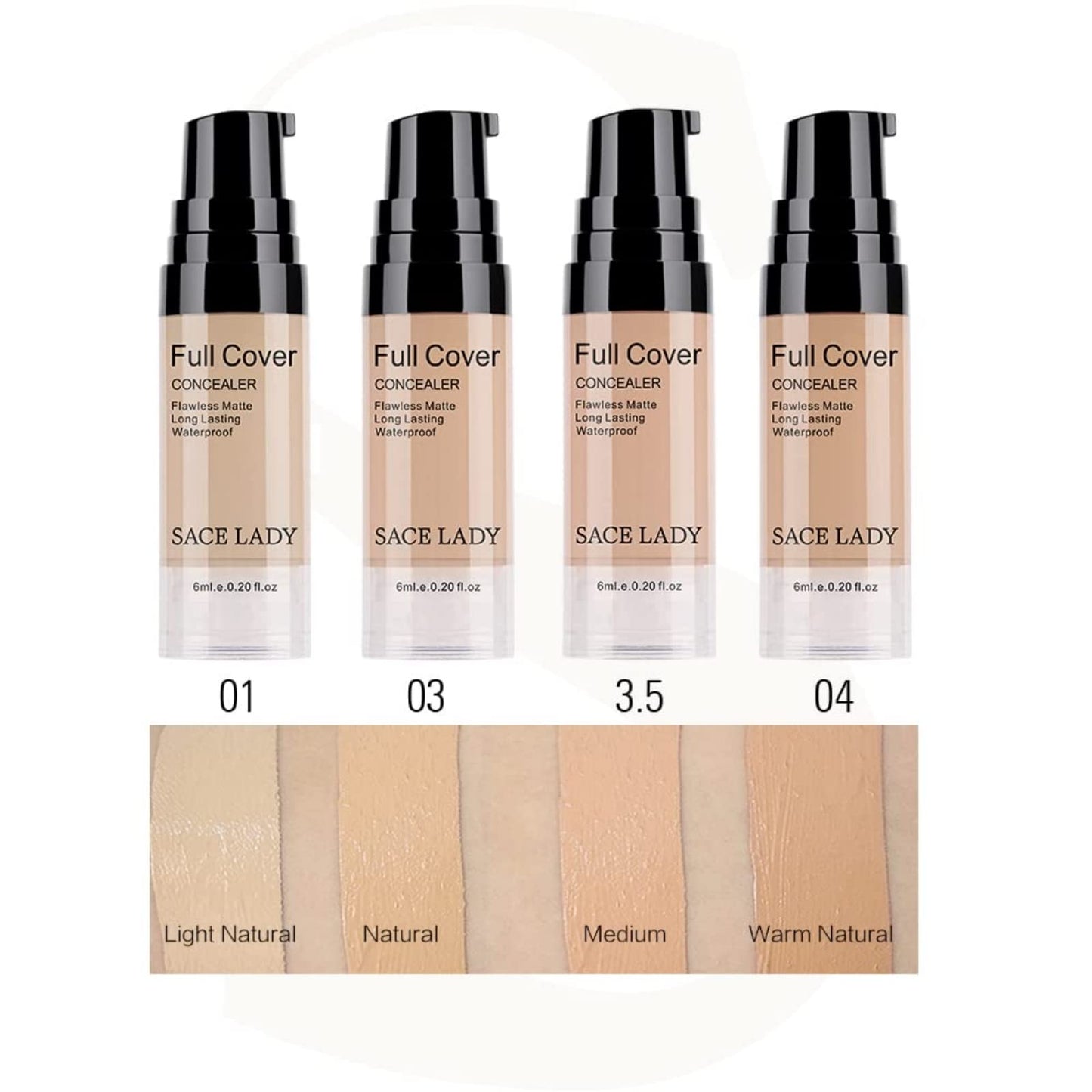SACE LADY Waterproof Full Coverage Concealer Set with Primer Sponge – Matte Finish Corrector for Face, Eyes & Skin (0.2 Fl oz Natural)