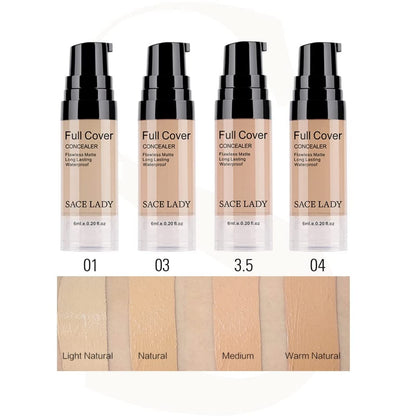 SACE LADY Waterproof Full Coverage Concealer Set with Primer Sponge – Matte Finish Corrector for Face, Eyes & Skin (0.2 Fl oz Natural)