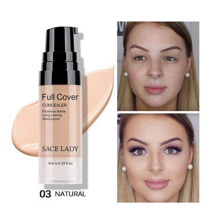 SACE LADY 3-Pack Pro Full Cover Liquid Concealer – Waterproof Matte Finish, Natural