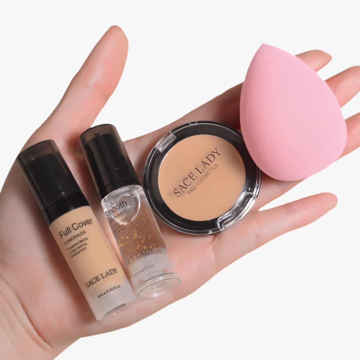 SACE LADY Waterproof Full-Coverage Concealer Kit with Primer Sponge | Matte Foundation for Face, Eyes & Acne Scars