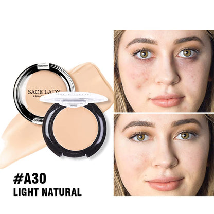 Waterproof Full-Coverage Concealer with Primer Sponge Set | SACE LADY – Matte, Long-Wear Foundation & Corrector (Light Natural)