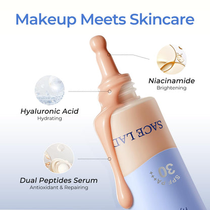 SACE LADY Bare Touch Skin Tint SPF 30 – Skin-Like Serum Tinted Moisturizer, 16HR Wear (#05 Golden Buff)