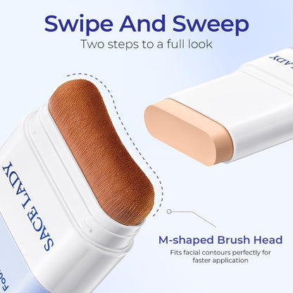 SACE LADY Foundation Stick with Built-In Brush | Soft Matte Finish SPF 30, 0.4 Oz
