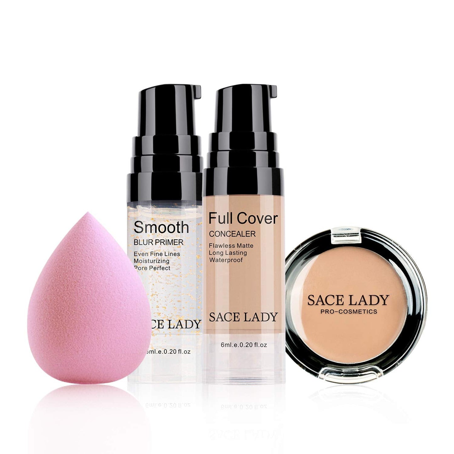 SACE LADY Waterproof Full-Coverage Concealer Kit with Primer Sponge | Matte Foundation for Face, Eyes & Acne Scars