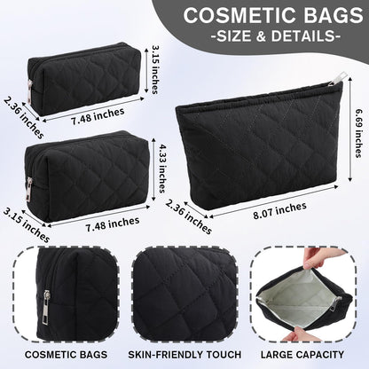 Sadnyy 3 Pcs Puffy Quilted Makeup Bag Set | Valentine Gift for Women