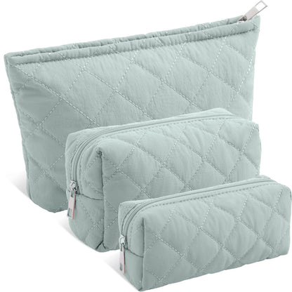 Sadnyy 3 Pcs Puffy Quilted Makeup Bag Set – Valentine Gift, Dark Green Cosmetic Pouches
