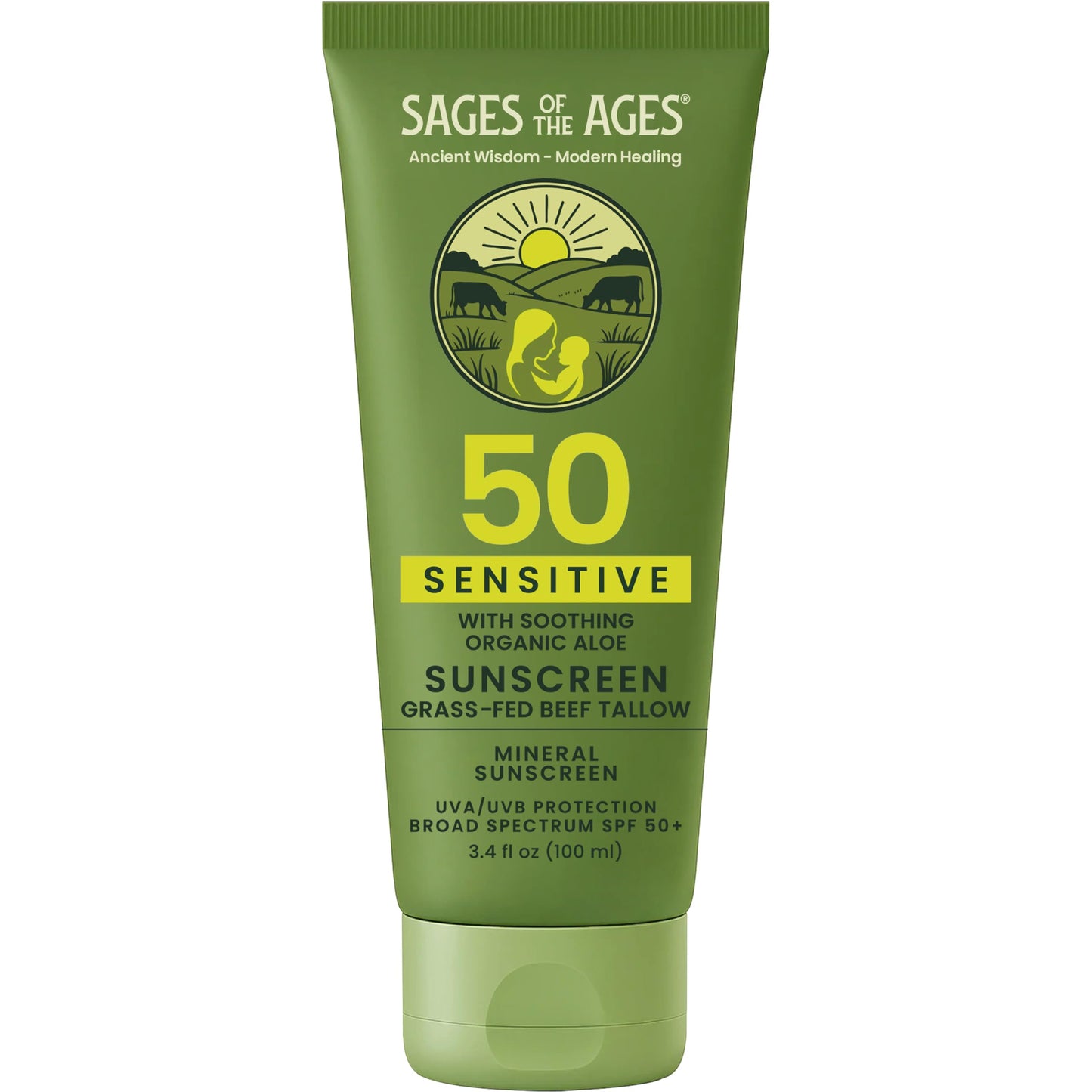 Sages Of The Ages Mineral Sunscreen SPF 50 – Reef Safe, Non-Nano Zinc, 3.4 fl oz