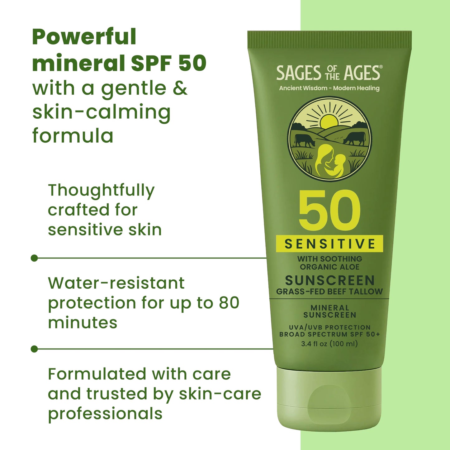 Sages Of The Ages Mineral Sunscreen SPF 50 – Reef Safe, Non-Nano Zinc, 3.4 fl oz