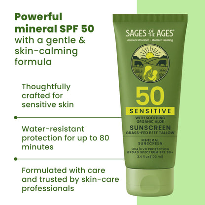 Sages Of The Ages Mineral Sunscreen SPF 50 – Reef Safe, Non-Nano Zinc, 3.4 fl oz