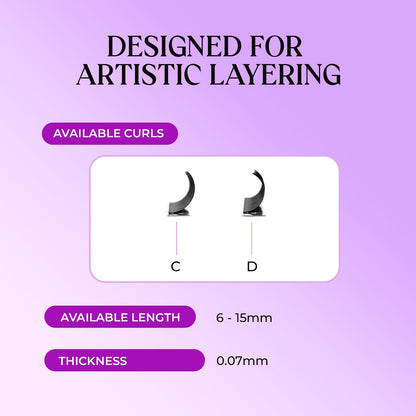 SAIGON LASH Wispy Promade Fans 3D 5D 6D 8D – Narrow Base Laser Tech Eyelash Extensions (6–15mm)