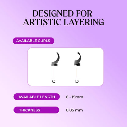SAIGON LASH Wispy Promade Fans 3D–8D | Laser-Tech Narrow Base, C/D Curl, 6–15mm (Professional Use)