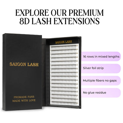 SAIGON LASH Wispy Promade Fans 3D-8D | Narrow Base Laser Tech Eyelash Extensions