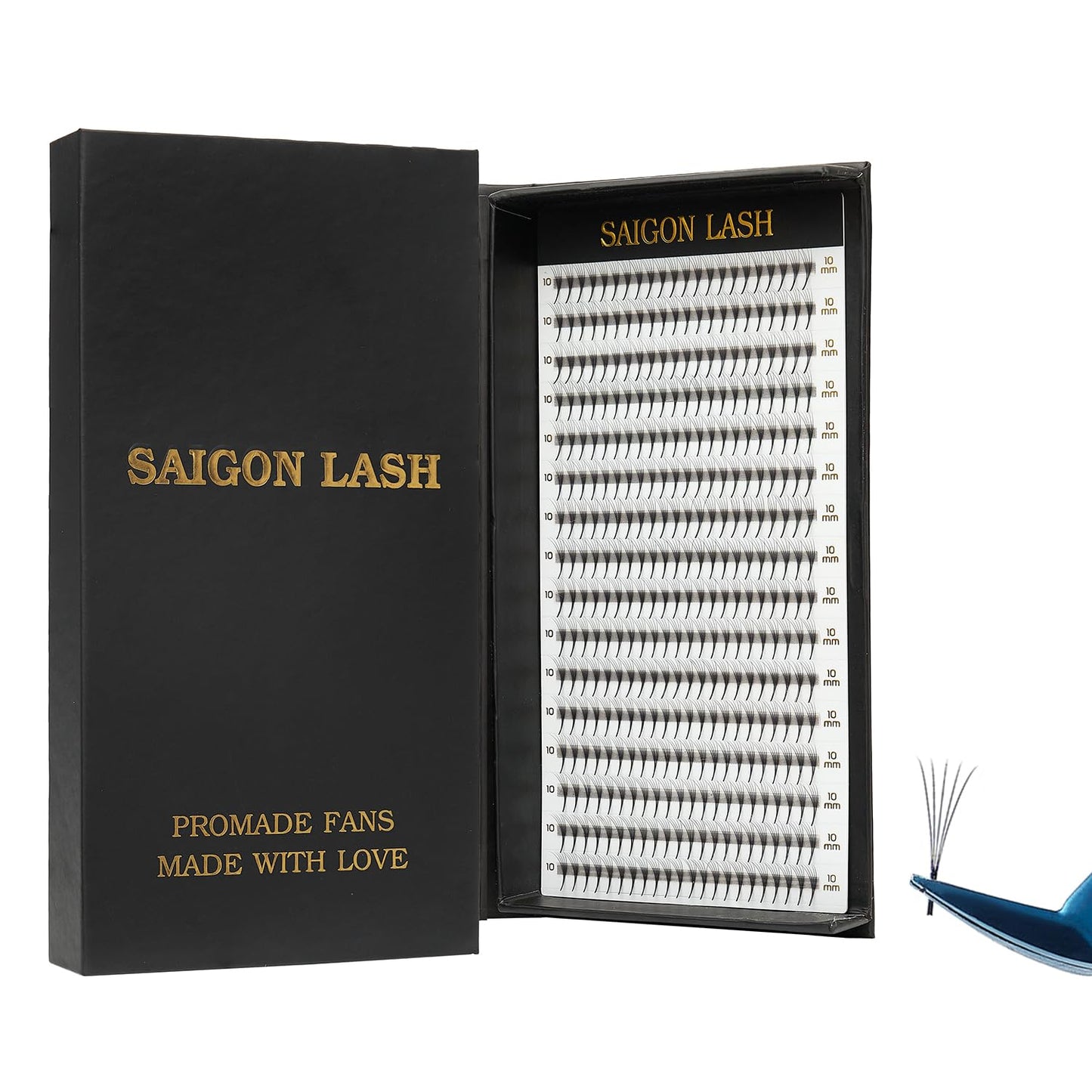 SAIGON LASH Wispy Promade Fans 3D 5D 6D 8D – Narrow Base Laser Tech Eyelash Extensions (6–15mm)