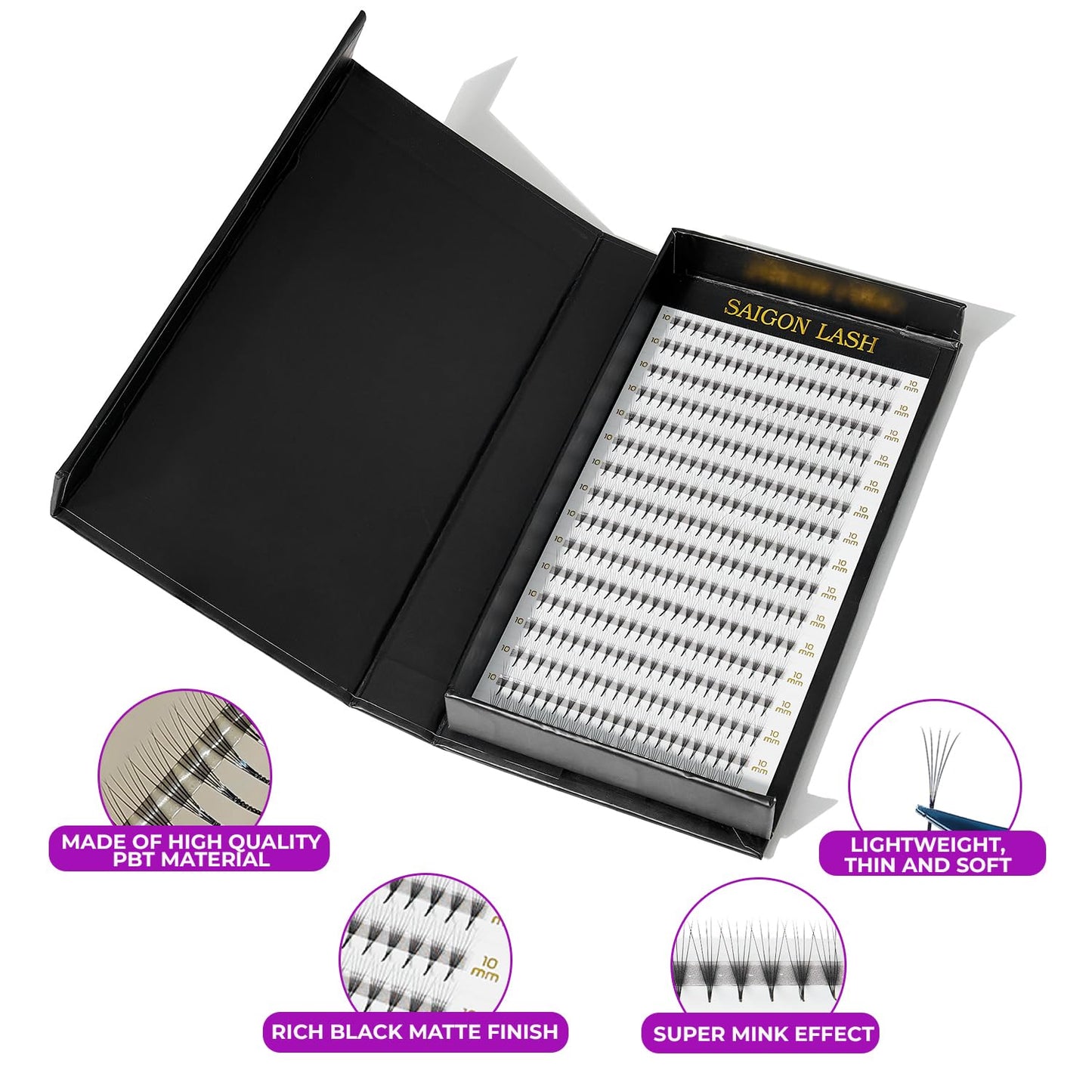SAIGON LASH Wispy Promade Fans 3D-8D | Narrow Base Laser Tech Lashes (C/D Curl, 6–15mm)