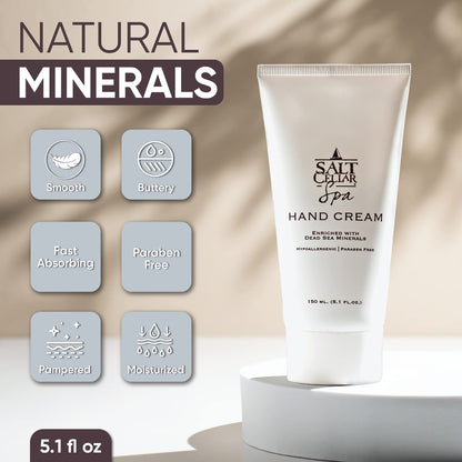 Salt Cellar Spa Dead Sea Mineral Hand Cream | Fast-Absorbing Moisturizer with Glycerin & Olive Oil (5.1 oz)