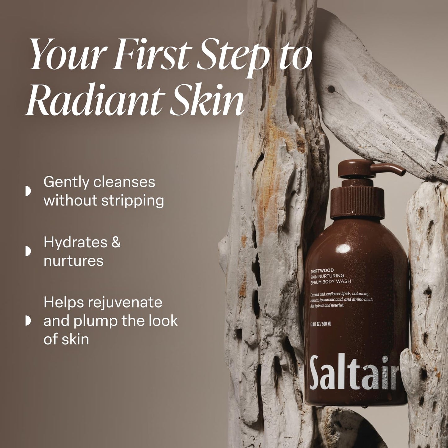 Saltair Driftwood Body Wash – Hydrating 2x17oz Cleanser with Hyaluronic Acid