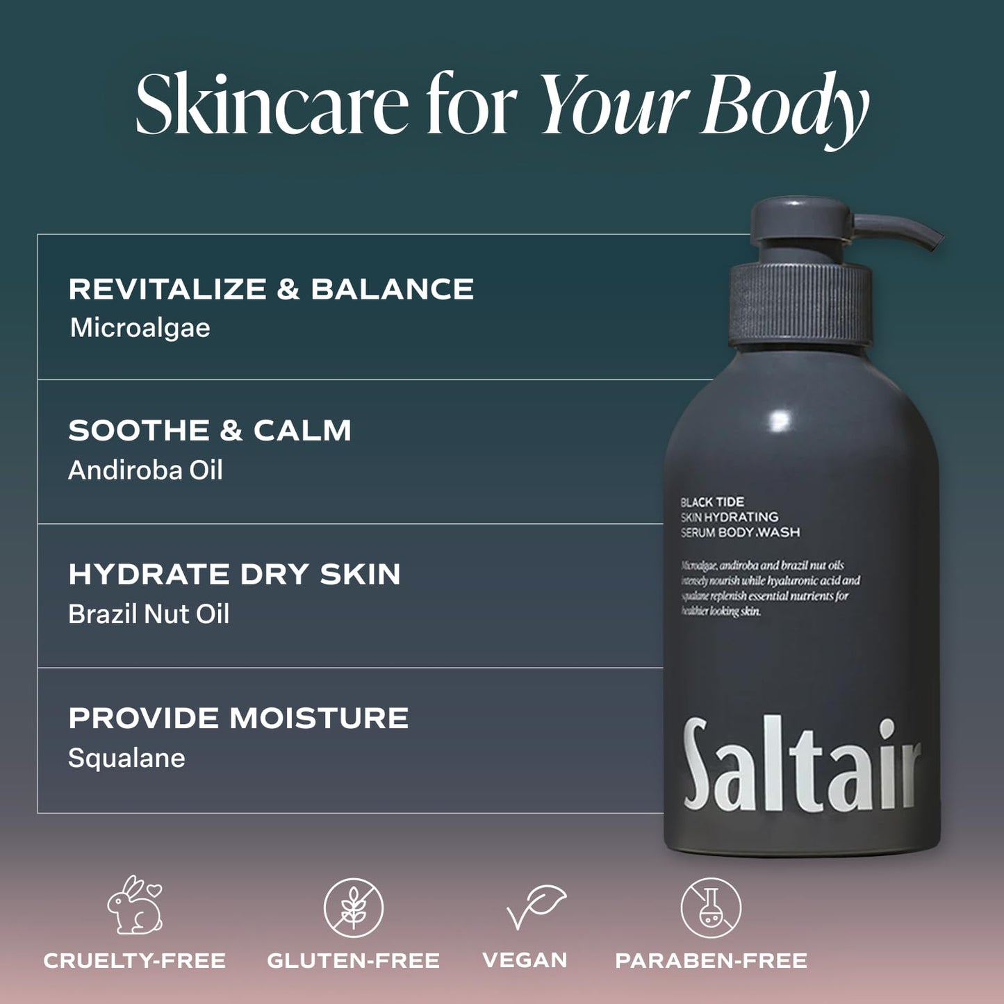 Saltair Black Tide Body Wash 2-Pack – Moisturizing, Vegan Shower Gel with Monoi Oil