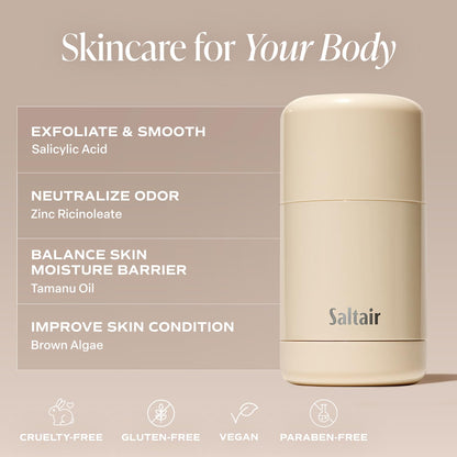 Saltair Salt Water Vanilla Deodorant 2PK – Aluminum-Free, Refillable, 24-Hour Freshness