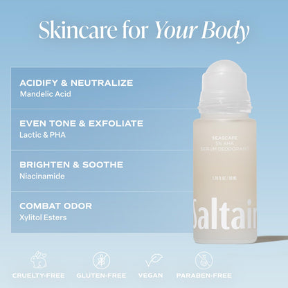 Saltair Serum Deodorant Seascape 2 Pack – 5% AHA Formula, Aluminum-Free Roll-On, 2x1.7oz