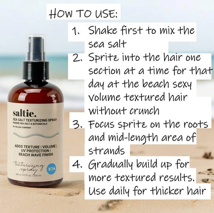 Saltie BY 30A Sea Salt Texturizing Spray – Beachy Volume, UV Protection, All Hair Types (8.5 oz/250 ml)