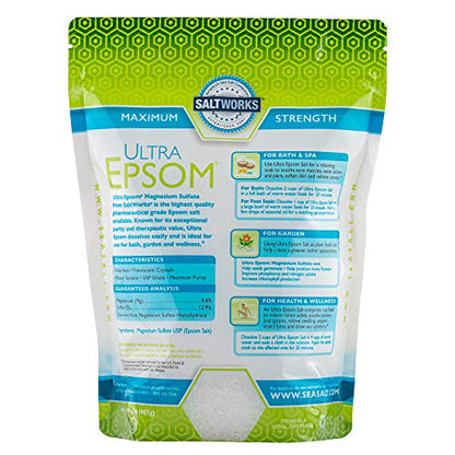 SaltWorks Ultra Epsom Premium Bath Salt - Medium Grain, 2 lb Bag