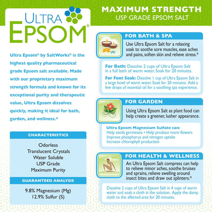SaltWorks Ultra Epsom Premium Bath Salt - Medium Grain, 2 lb Bag