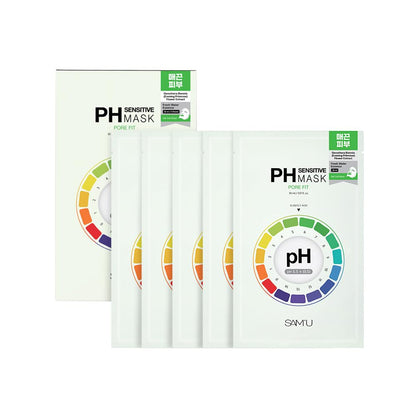 SAM’U PH Sensitive Pore Fit Mask — Pore Tightening & Gentle Exfoliation (Vegan Sheet Mask, 5 Sheets)