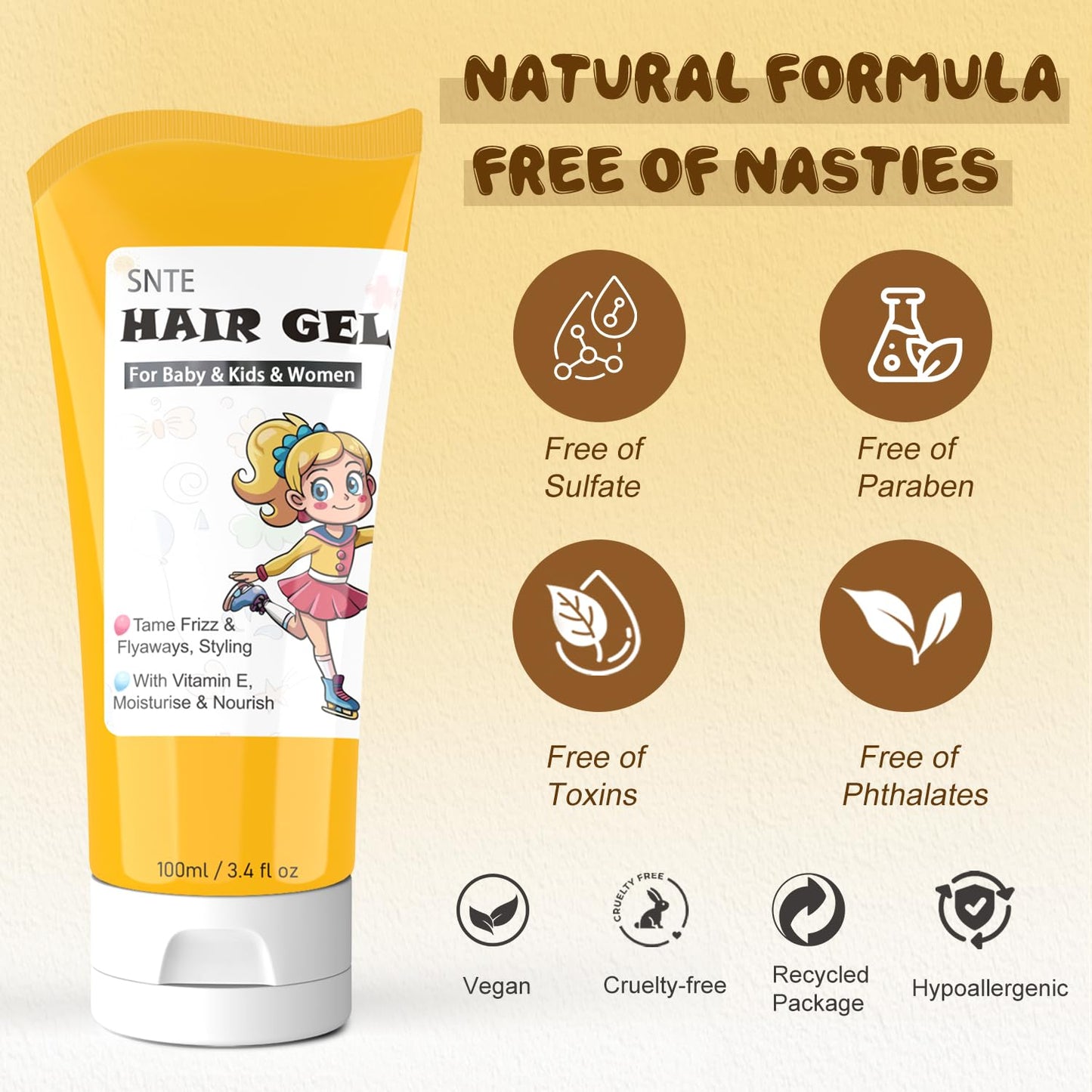 Samnyte Hair Gel for Kids – Flexible Hold, Vitamin E Moisturize & Nourish (3.4 Fl Oz)