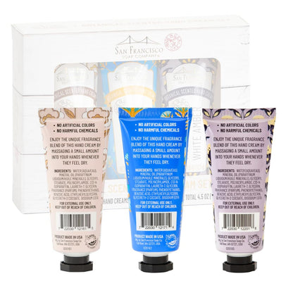 San Francisco Soap Company Botanical Hand Cream 3 Piece Set | Jasmine & Sandalwood, Lotus & Shea Butter, Violet & White Amber | Made in USA