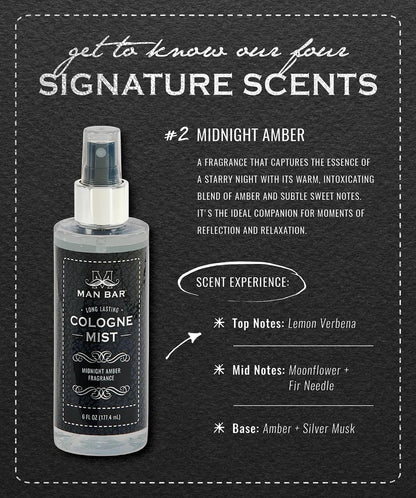 San Francisco Soap Company MAN BAR Cologne Mist Midnight Amber – Long-Lasting Scent, 6 fl oz