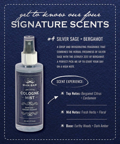 MAN BAR Cologne Mist Silver Sage & Bergamot – San Francisco Soap Company, 6 fl oz