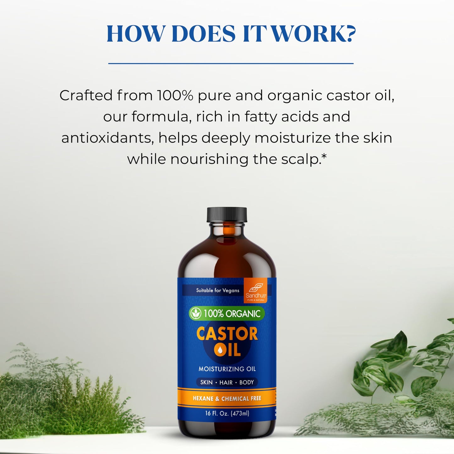 Sandhu's 100% Organic Castor Oil – 16 oz Glass Bottle | Pure, Hexane-Free & Unrefined