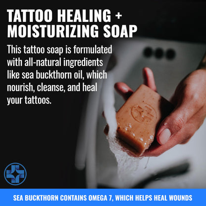 Saniderm Face & Body Bar – Citrus Tattoo Cleansing Soap with Sea Buckthorn Oil & Omega 7 (3 Bars)