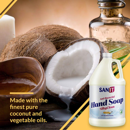 Sanit Silky Clean Antibacterial Hand Soap Refill – Coconut Oil & Aloe Vera, Vanilla, 1 Gallon, Made in USA