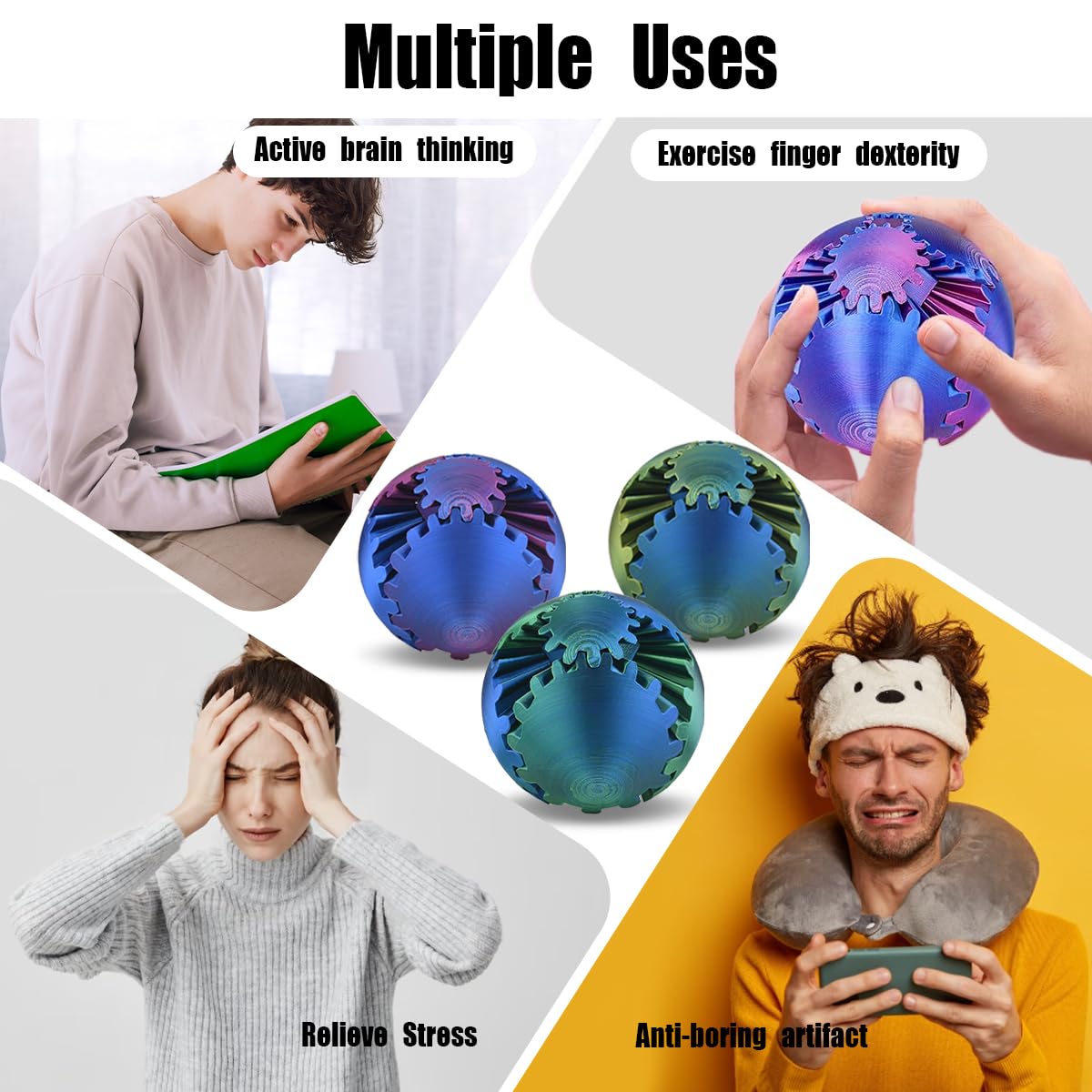 SANSGOUP Gear Sphere: 3D Printed Gearsphere Fidget Ball for Stress Relief, Focus, and Fun