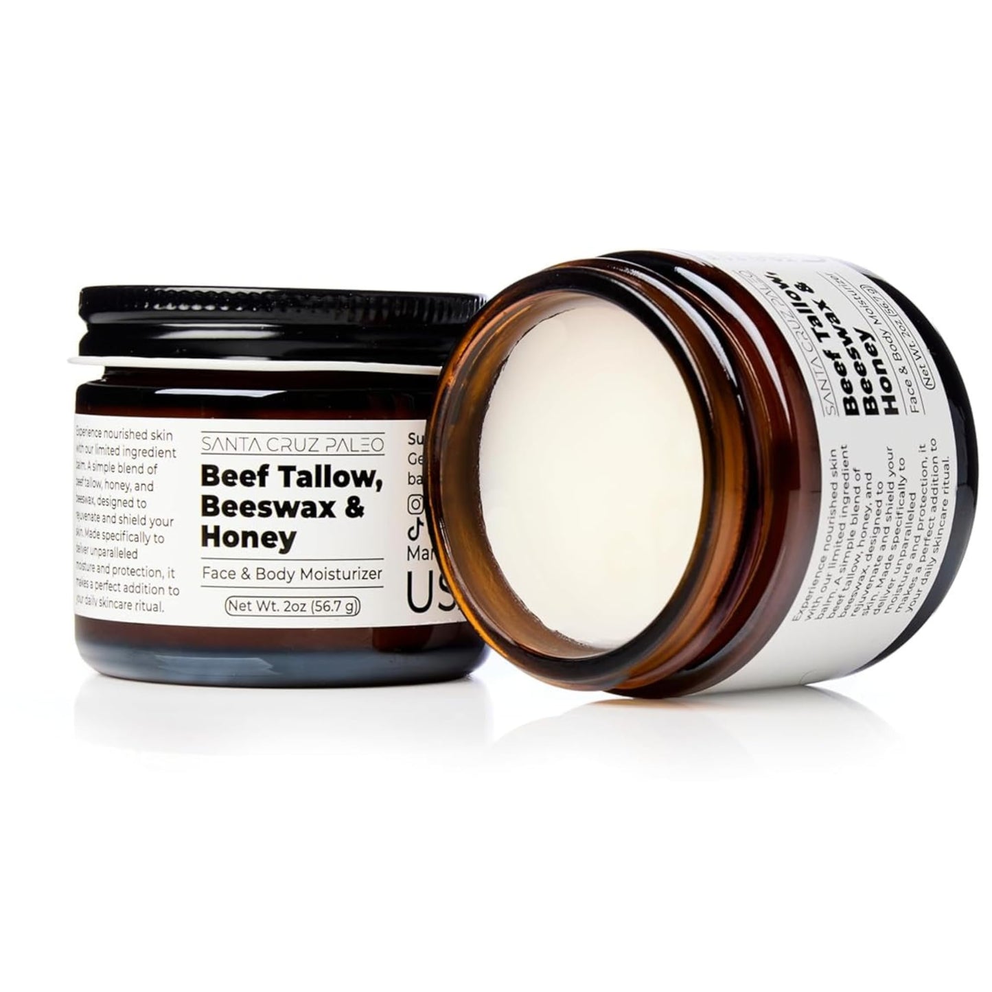 Santa Cruz Paleo Beef Tallow Honey Moisturizer — Unscented, Non-Comedogenic, 2 oz