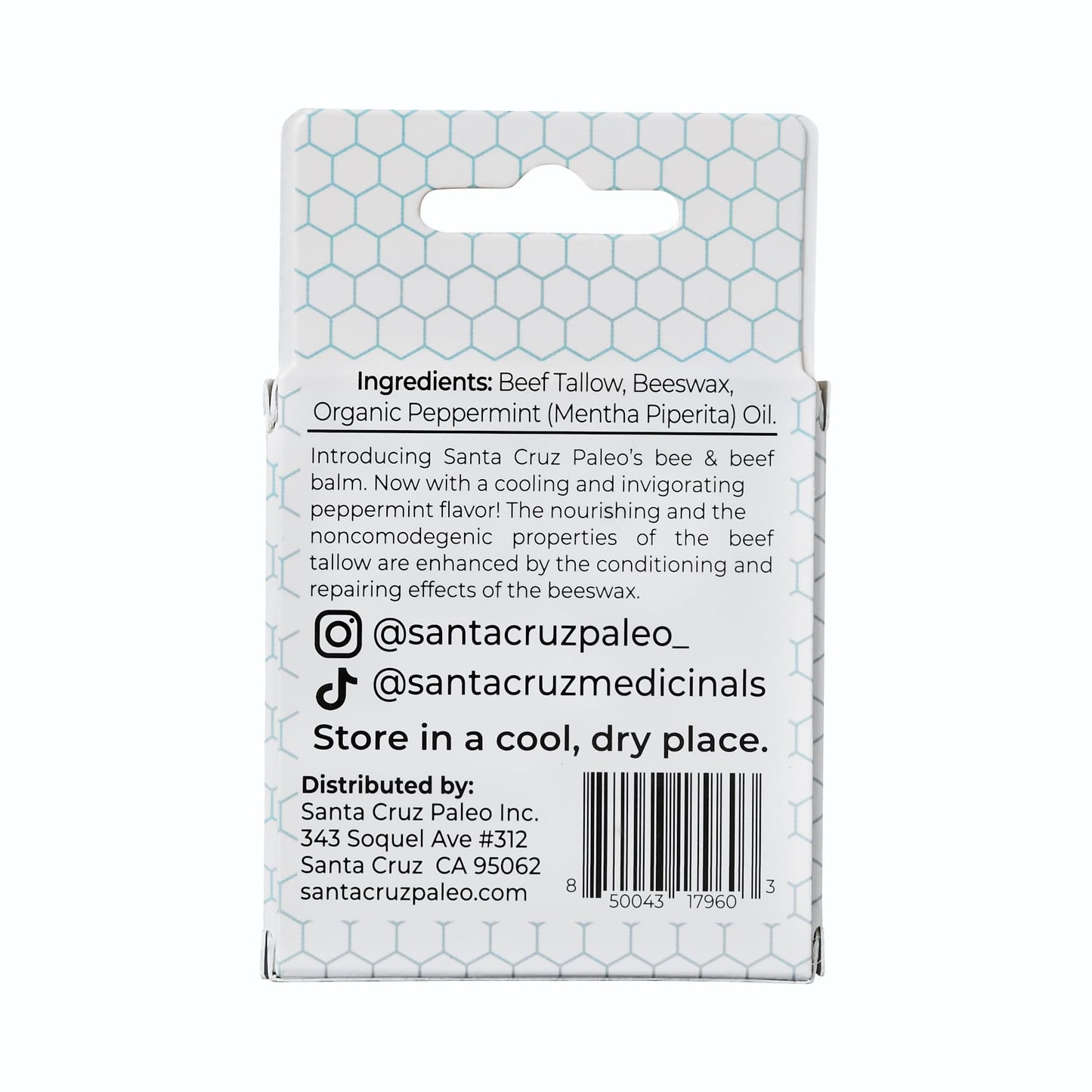 Santa Cruz Paleo Grass Fed Beef Tallow & Beeswax Peppermint Lip Balm – 4 Pack, Hypoallergenic & Long-Lasting