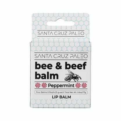 Santa Cruz Paleo Grass Fed Beef Tallow & Beeswax Peppermint Lip Balm – 4 Pack, Hypoallergenic & Long-Lasting