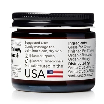 Santa Cruz Paleo Beef Tallow Honey Moisturizer — Unscented, Non-Comedogenic, 2 oz