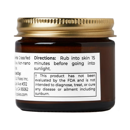 Santa Cruz Paleo Beef Tallow Sun Balm with Non-Nano Zinc Oxide – Unscented, Sunscreen Free, 2 oz