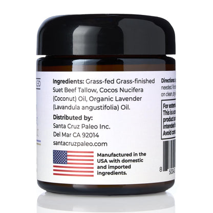 Santa Cruz Paleo Suet Tallow Moisturizer – Lavender & Coconut | Organic, Grass-Fed Skin Care (3.5 oz)