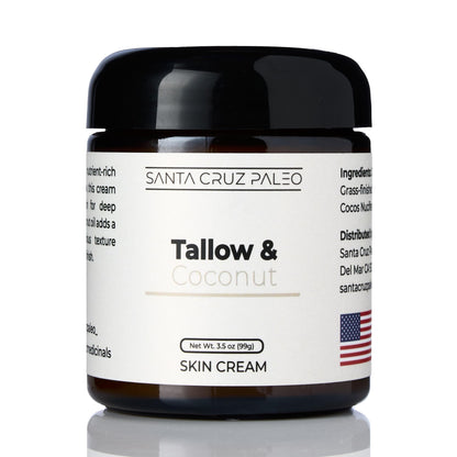 Santa Cruz Paleo Suet Tallow & Coconut Moisturizer – Organic, Grassfed Skin Care, Non-Comedogenic (3.5 Oz)