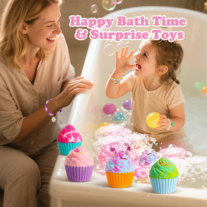 Santrela Cupcake Bath Bombs for Kids – 8-Pack Gift Set with Surprise Jewelry Inside